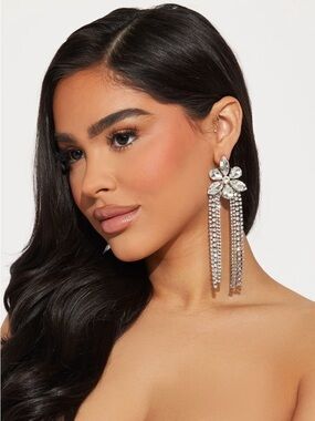 Crystal Flower Tassel Drop Earrings